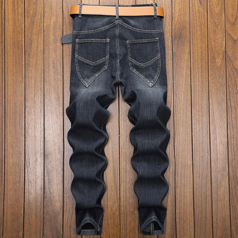 New Men jeans Fashion Trend Spliced Plaid Black Pants Slim Stretch Hip Hop Pants Spring Summer Brand Trousers