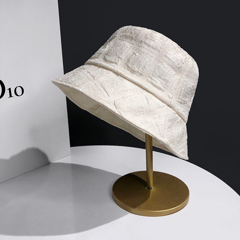 Summer Chiffon Mesh Fisherman Hat Thin Pleated Temperament Basin Hats Spring and Autumn Street Fashion All-match Sun Cap