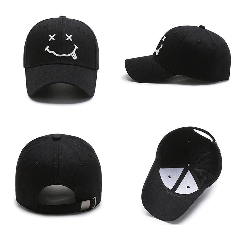 Smile Face Embroidery Baseball Caps Black Cotton Adjustable Snapback Funny Cap Autumn Sun Dad Hats for Mens