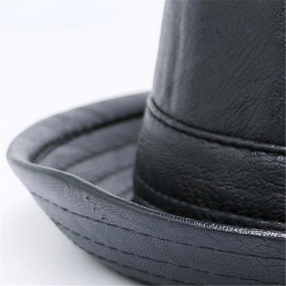 Fashion Men Black Leather Trilby Hat Male Fedora Cap Retro Autumn Brand Porkpie Caps Vintage Jazz Hats