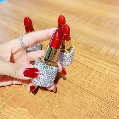 New Diamond Lipstick Lighter Butane Gas Inflatable Women's Pink Water Diamond Portable Lighter High end Creative Women's Gift