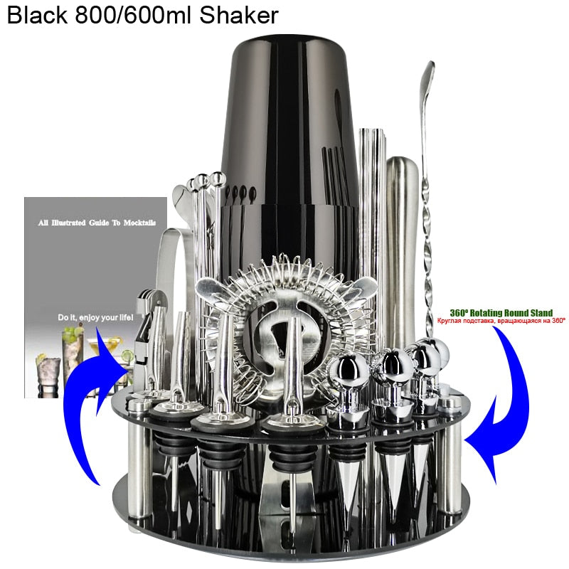 Cocktail Shaker Set with Stainless Steel Rotating Stand, Bar Tool for Gift, Experience for Drink Mixing