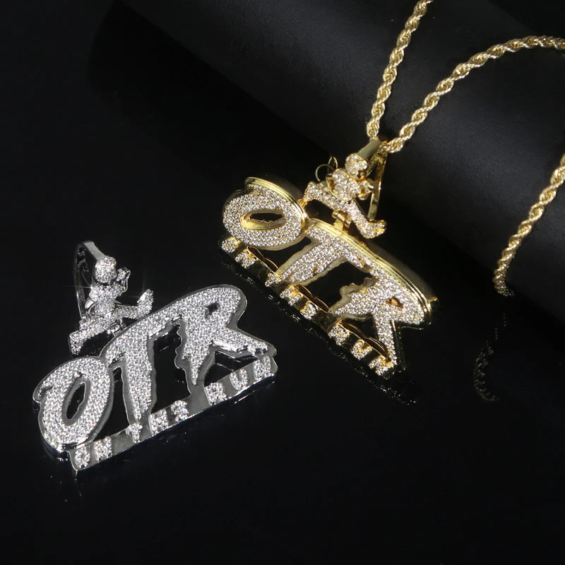 OTR Letters Pendant Necklace Iced Out Bling CZ Stones Fashion Jewelry