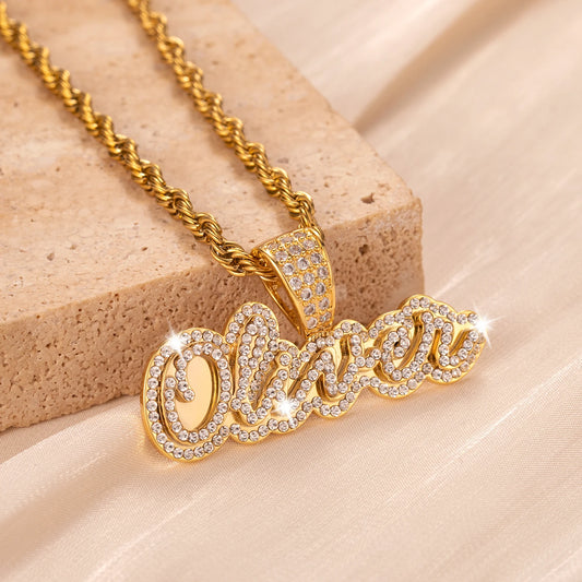 Custom Name Necklace Double Layer Personalized Diamond Letter Pendant