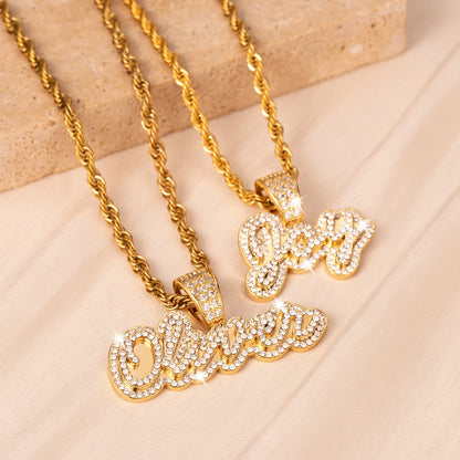 Custom Name Necklace Double Layer Personalized Diamond Letter Pendant