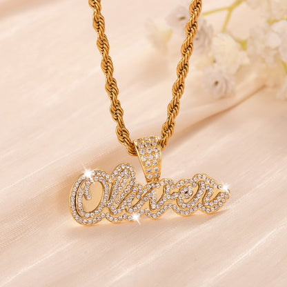 Custom Name Necklace Double Layer Personalized Diamond Letter Pendant