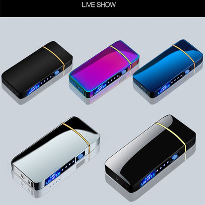 Electric Windproof Metal Lighter Double Arc Flameless Plasma Rechargeable USB Lighter LED Power Display Touch Sensor Lighter