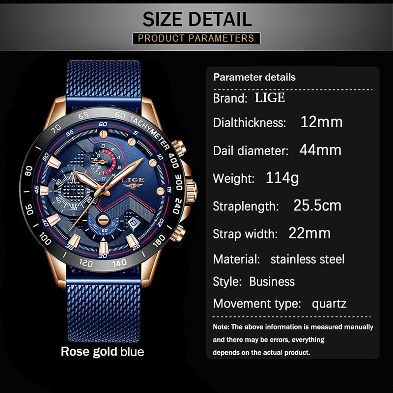 Men Fashion Blue Watch For Men Luxury Quartz Mens Watches Waterproof Sport Chronograph