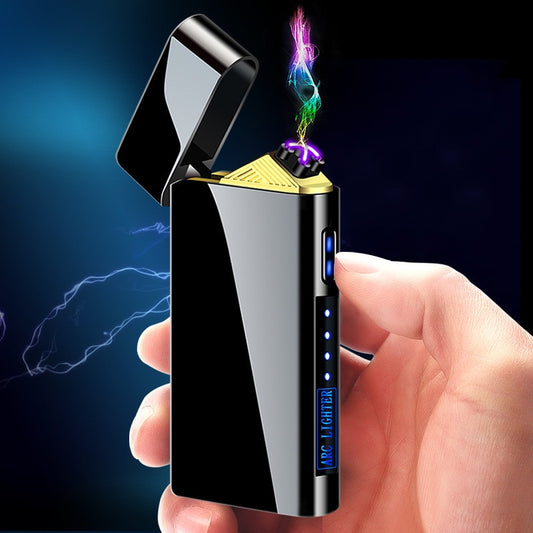 Metal Double Arc Windproof LED Screen Touch Sensor USB Rechargeable Portable Lighter