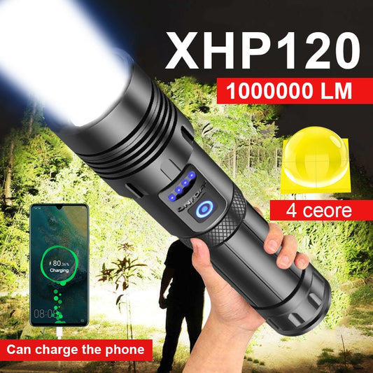 Super XHP120 Powerful Led Flashlight XHP90 High Power Torch light Rechargeable Tactical flashlight 18650
