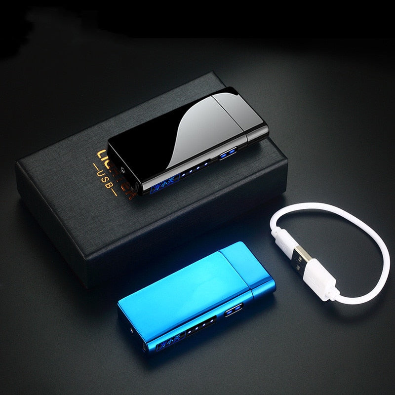 Metal Double Arc Windproof LED Screen Touch Sensor USB Rechargeable Portable Lighter