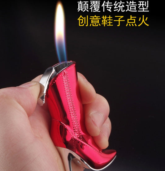 Creative personality novel high boots butane Inflatable cigarette lighter Mini open flame woman smoking igniter gift (no gas)