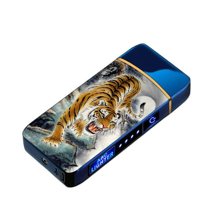 Metal Double Arc Windproof LED Screen Touch Sensor USB Rechargeable Portable Lighter