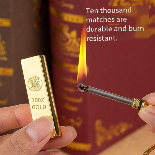 Gold Bar Ten Thousand Matches Creative Portable Pendant Refillable Metal Kerosene Lighter Multi-Functional Keychain