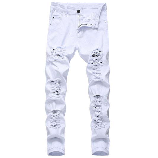 Destruction Trousers Distressed Jeans Men Denim Designer Brand White Pants