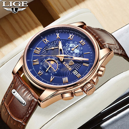 Top Brand Luxury Casual Leather Quartz Watch Business Clock Male Sport Waterproof Date Chronograph