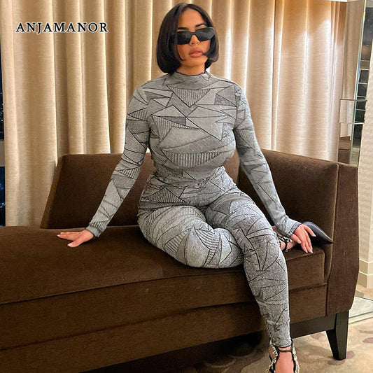 Fashion Sexy Club Outfits for Women Two Piece Leggings Set Autumn Clothes 2023 Long Sleeve Top and Pants Suit