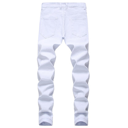 Destruction Trousers Distressed Jeans Men Denim Designer Brand White Pants