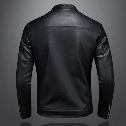 Leather Jacket Men Stand Collar Motorcycle Causal Coat