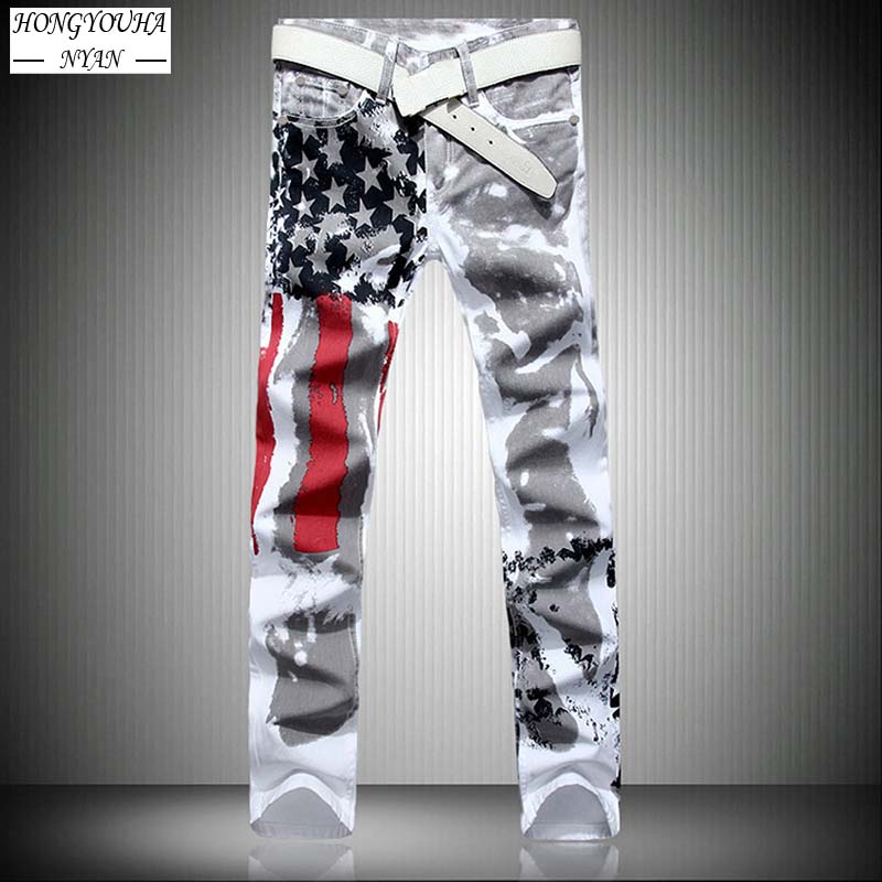 American Flag Printed Streetwear Casual Pants Fashion Straight Denim Trousers