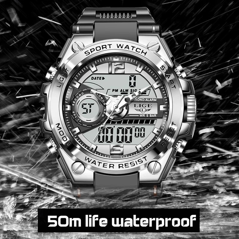 Men Military Watch Digital 50m Waterproof Wristwatch LED Quartz Clock Sport Watch