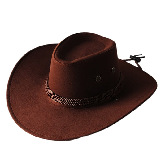 Western Cowboy Hat Sun Hat Solid Color Cool Plain Solid Color Peaked Cap Large Western Rope Knight Cowboy Hat