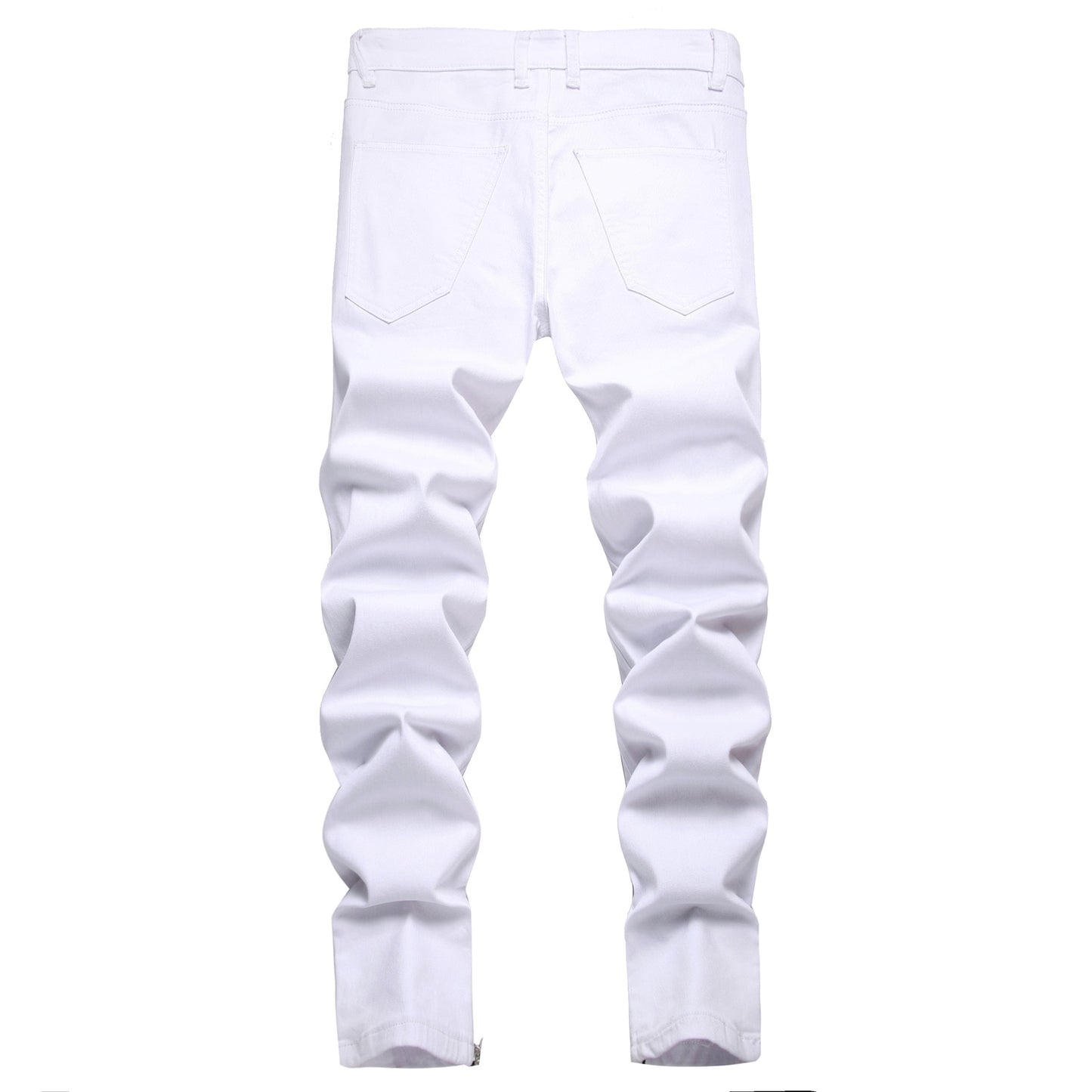 Punk Jeans Men Zipper Hip Hop Slim Fit White Bike Jeans Elastic Split Denim Pants Cotton Fashion