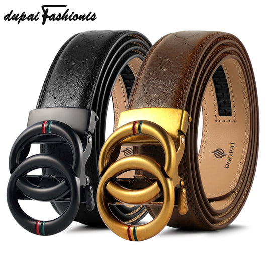 Classic Retro Genuine Leather Automatic Belts Double Loop Round Buckle Belts For Men Women Gifts