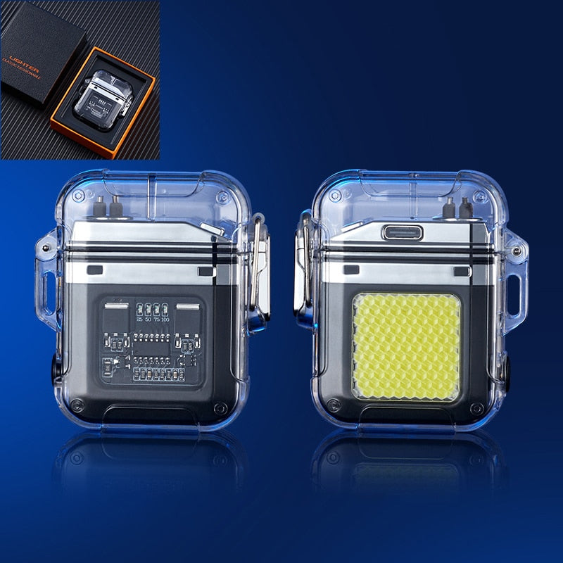 Waterproof Lighter Windproof Lighter Electric Flashlight Transparent Plasma ARC USB Rechargeable Lighters