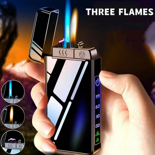 2023 New Windproof Metal USB Lighter Torch Lighter Jet Dual Plasma Arc Lighter Gas Electric Butane Chargeable Pipe Cigar Lighter