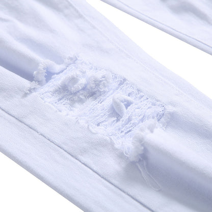 Destruction Trousers Distressed Jeans Men Denim Designer Brand White Pants