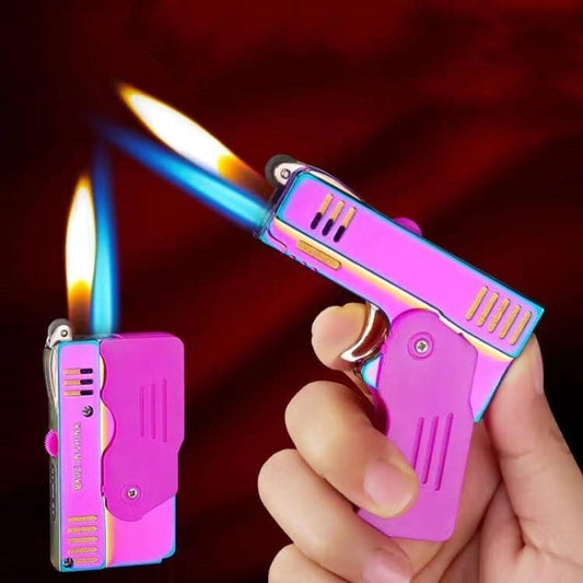 Creative Gun Model Lighter Butane Gas Jet Lighter Flashlight Turbo Spray Gun Blue Flame Cigar Smoking Accessories no Gas Lighter